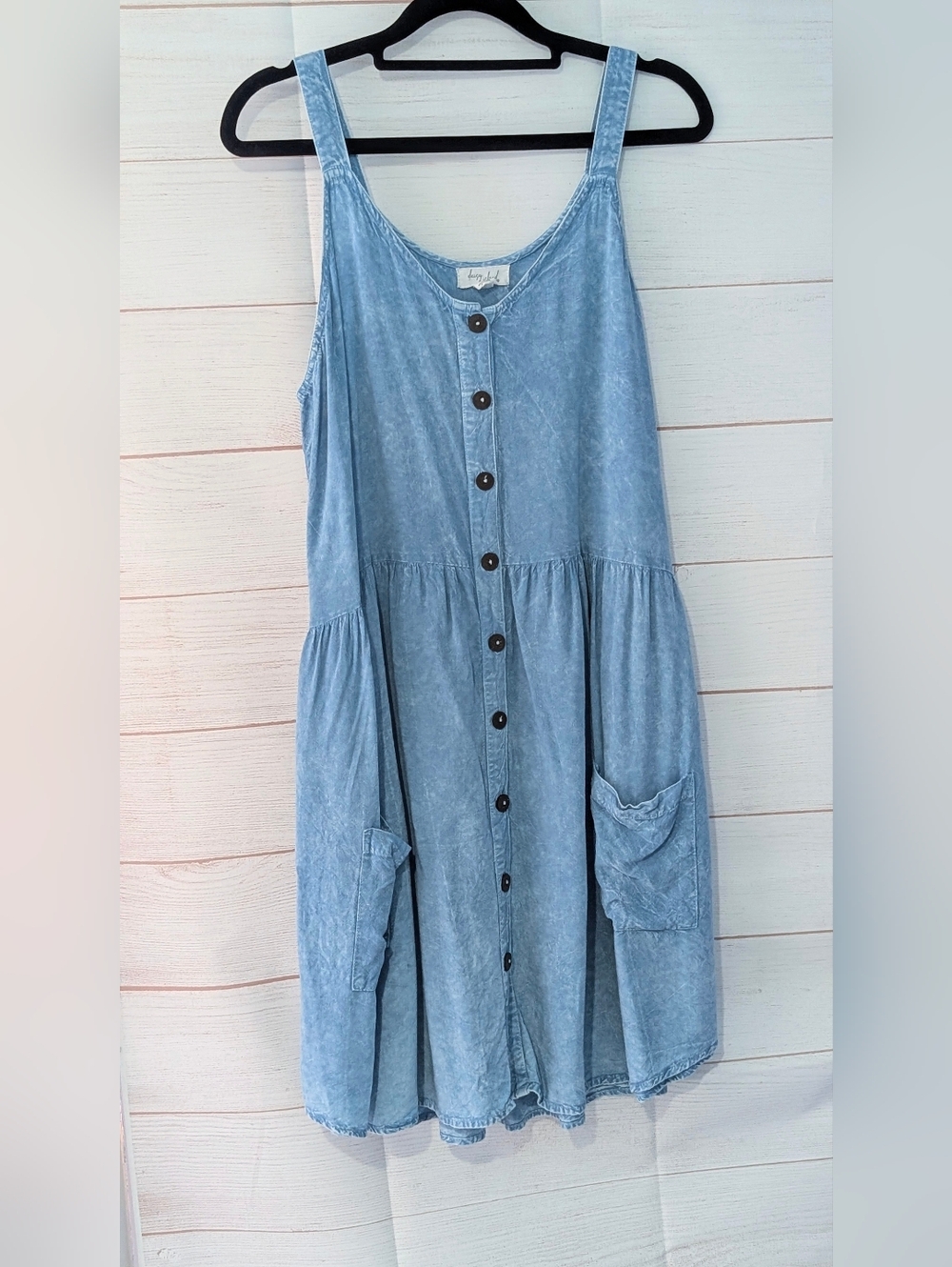 Daisy 🏝️ Island Light Wash Button-Front Denim Sundress With Pockets Size Medium